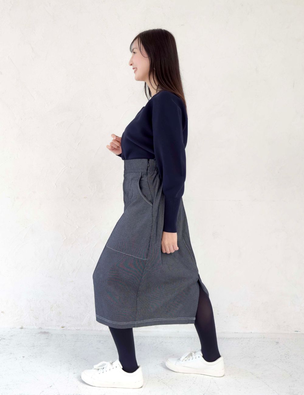 【ベーシックライン】デニムライクスカート
