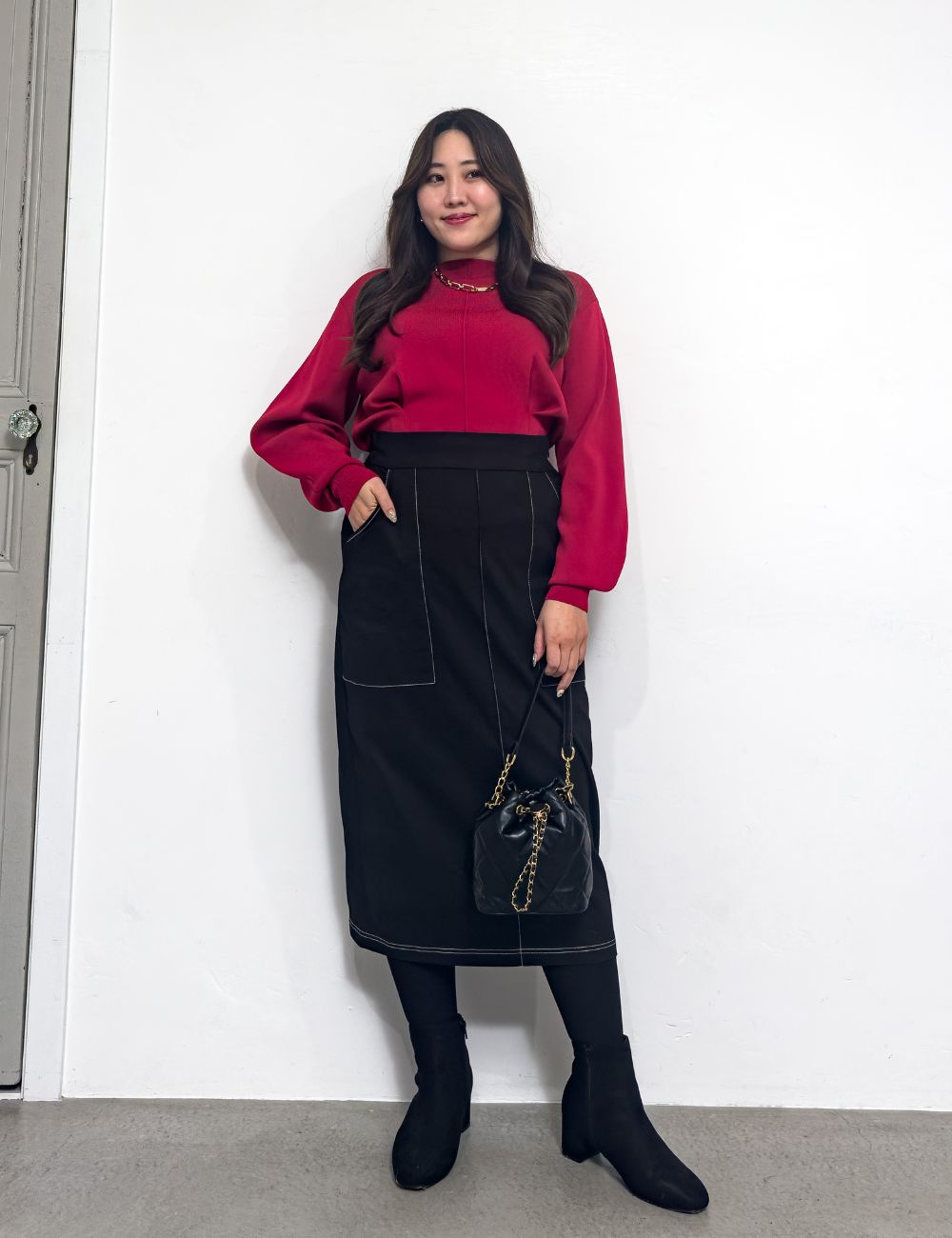 【ベーシックライン】デニムライクスカート