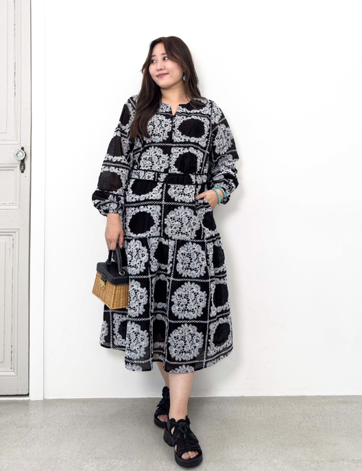 Real Free Sheer Fully Embroidered One-Piece Dress