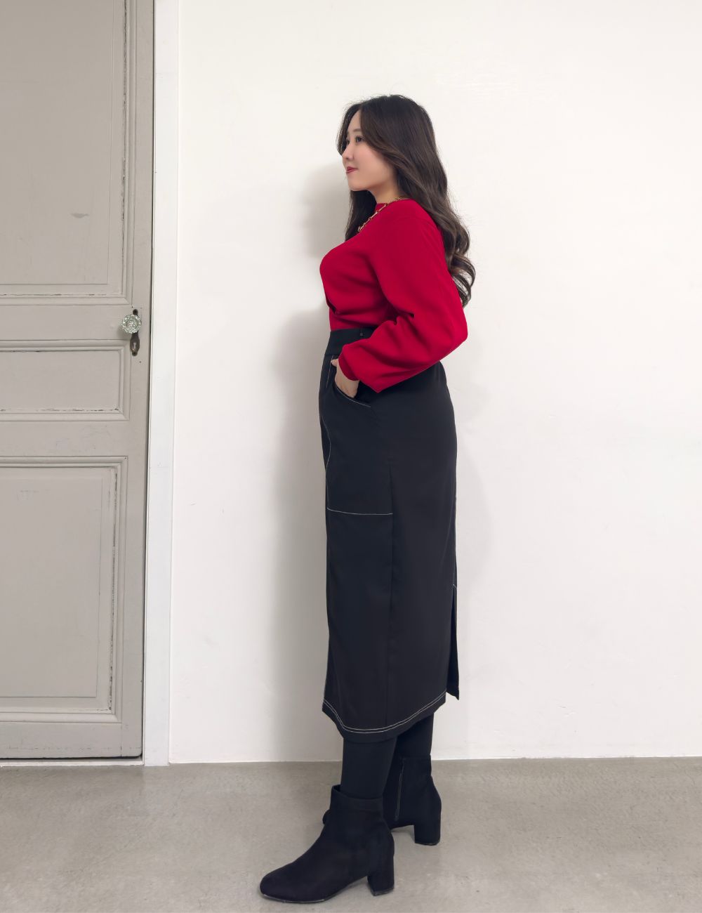 【ベーシックライン】デニムライクスカート