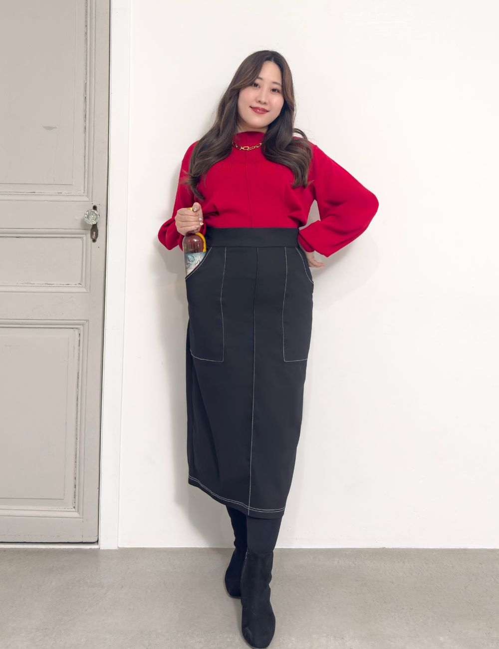 【ベーシックライン】デニムライクスカート