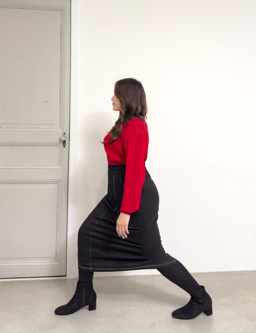 【ベーシックライン】デニムライクスカート