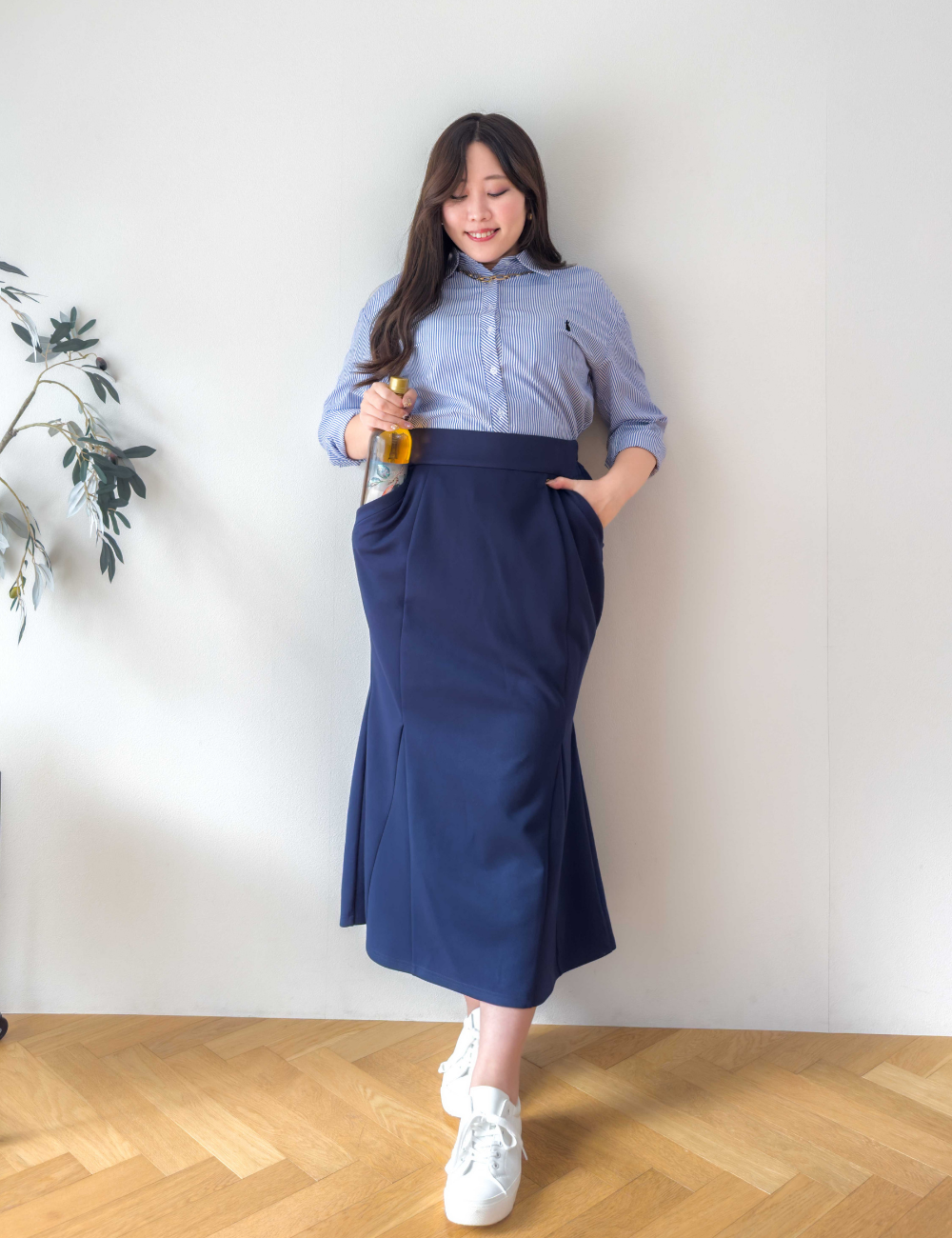 【べーシックライン】ダブルポケットポンチマーメイドスカート