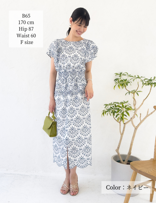 元鈴木さん 総刺繍ペプラムワンピ ネイビー シネマティック cinematiq 2way総刺繍ペプラムワンピ| CINEMATIQ by Pinup Closet