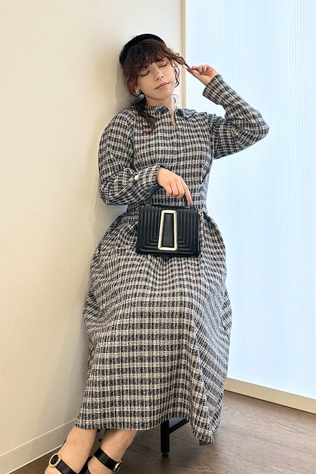 2wayストレッチツイードワンピ / ネイビー / M