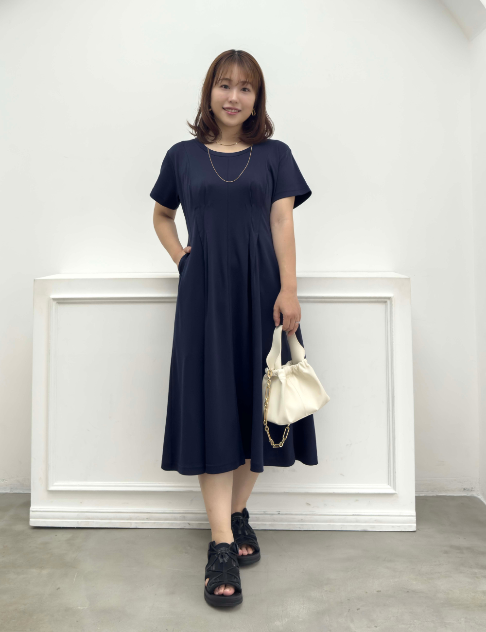 汗染み防止タックTシャツワンピ
