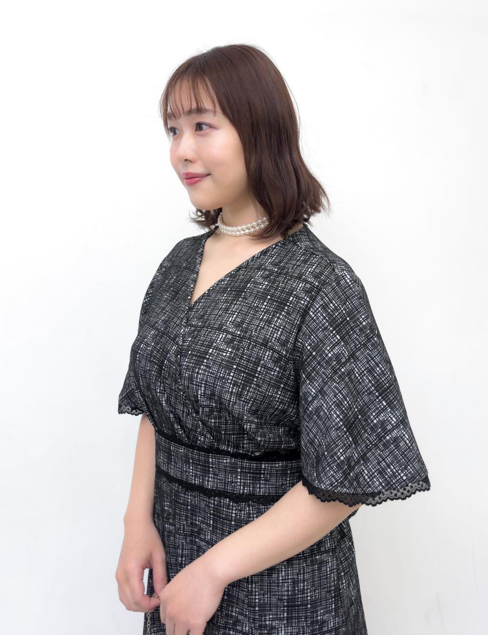 CINEMATIQ レーストリムストレッチワンピ ブラック ディティール