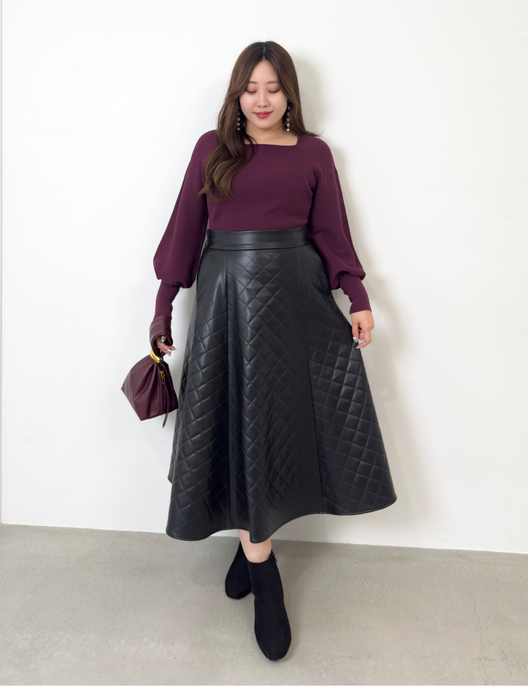レザーライクキルティングスカート