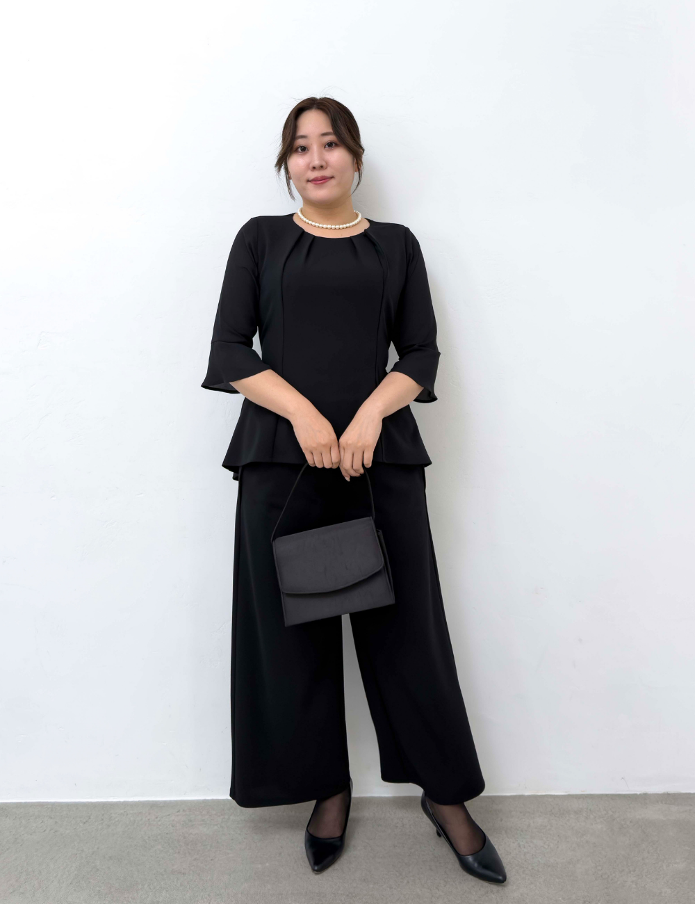 Washable, stretchy black formal wear (3-piece pants set)