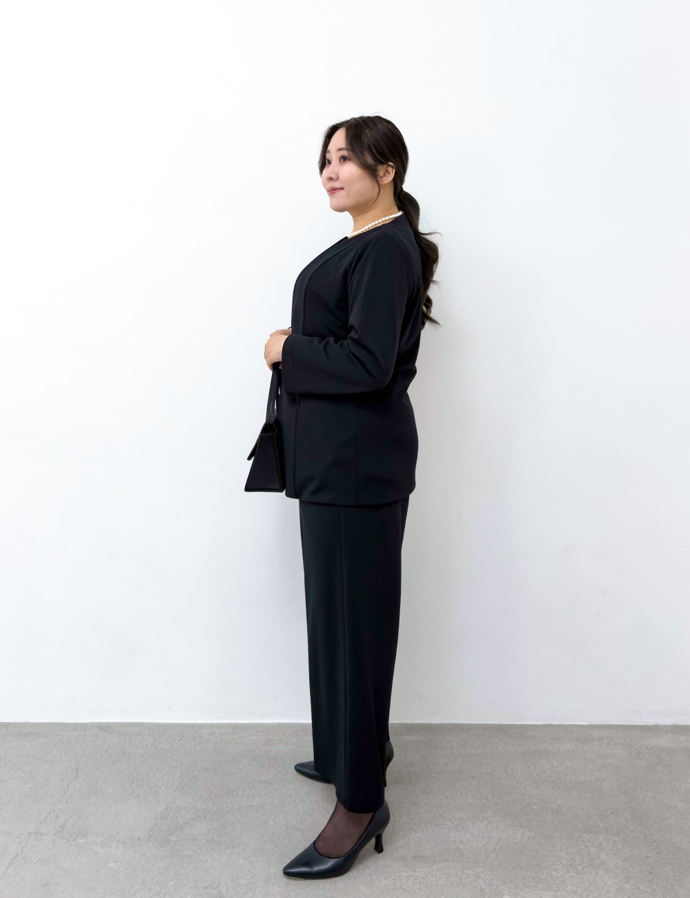 Washable, stretchy black formal wear (3-piece pants set)