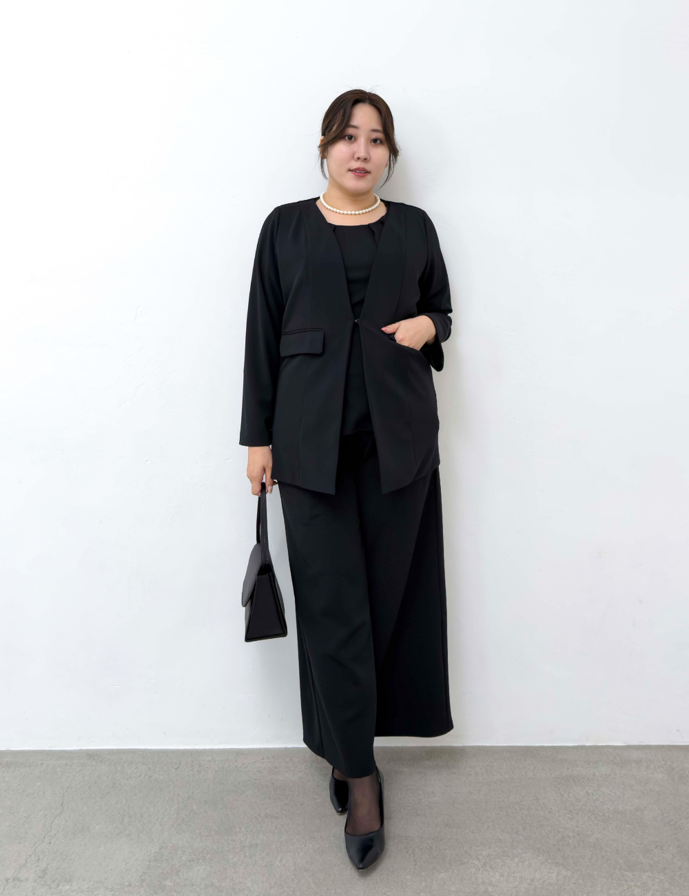 Washable, stretchy black formal wear (3-piece pants set)