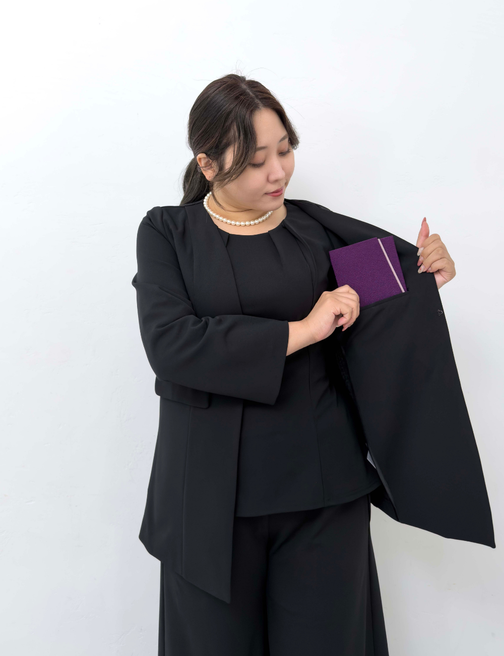 Washable, stretchy black formal wear (3-piece pants set)