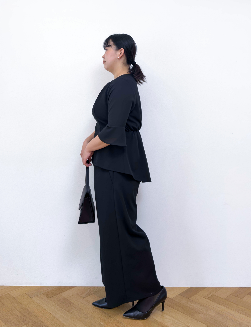Washable, stretchy black formal wear (3-piece pants set)