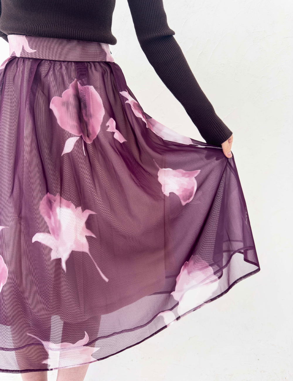 CINEMATIQ オーガンジースカート パープル ディティール