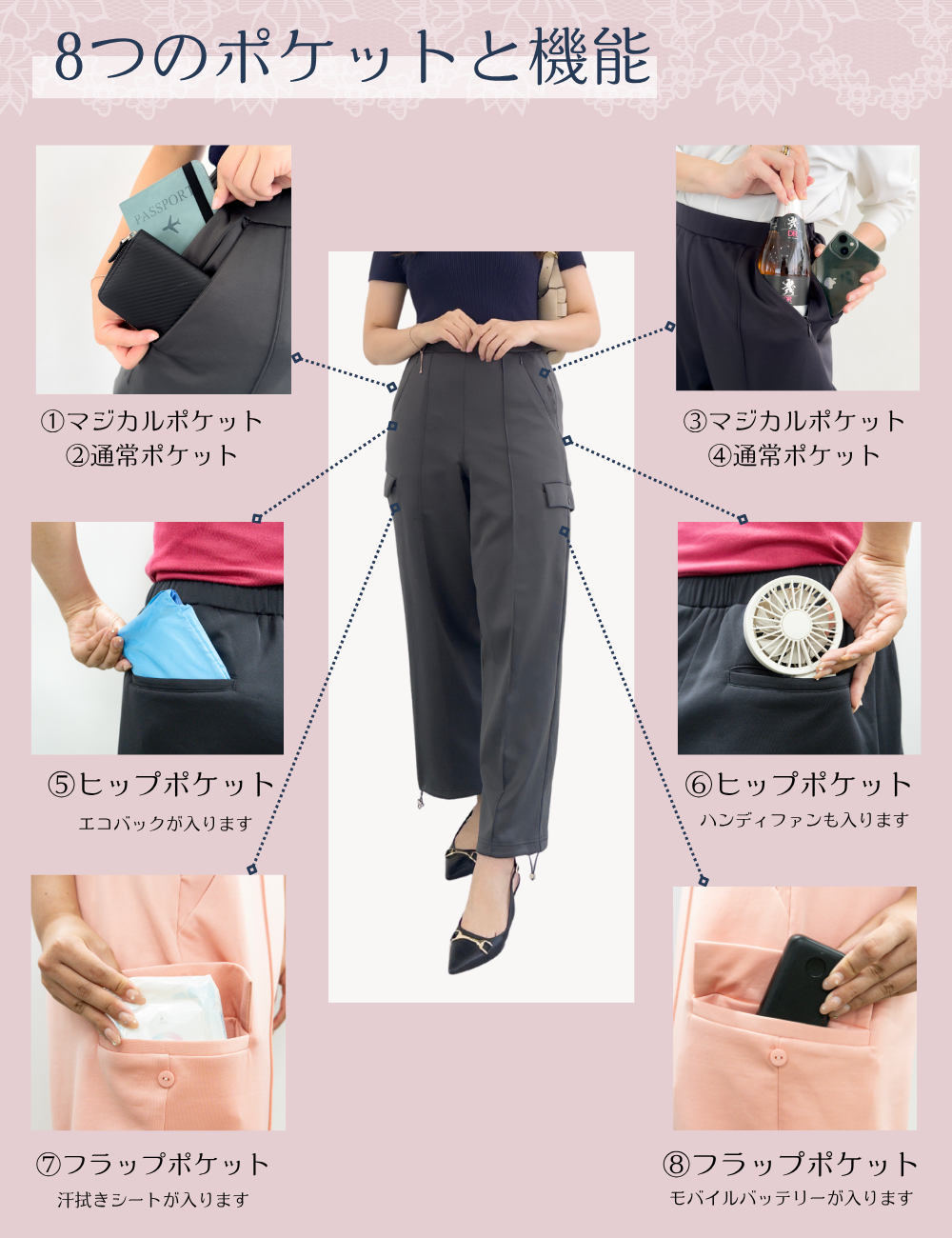 【ベーシックライン】ダブルポケットカーゴパンツ