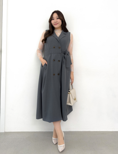 CINEMATIQ リアルフリージレワンピ グレー 正面 モデル着用