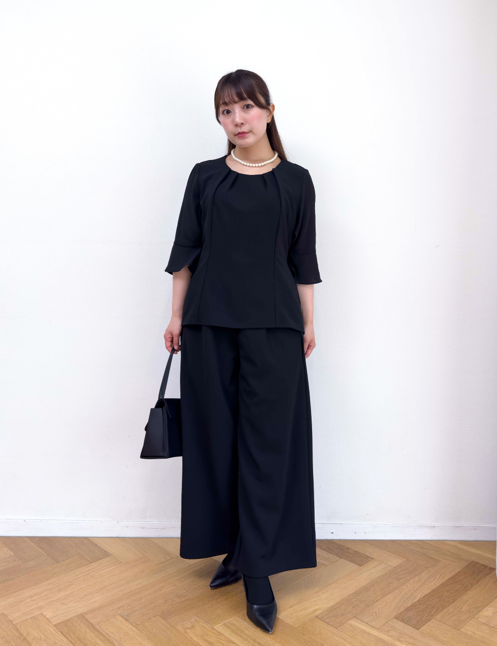 Washable, stretchy black formal wear (3-piece pants set)