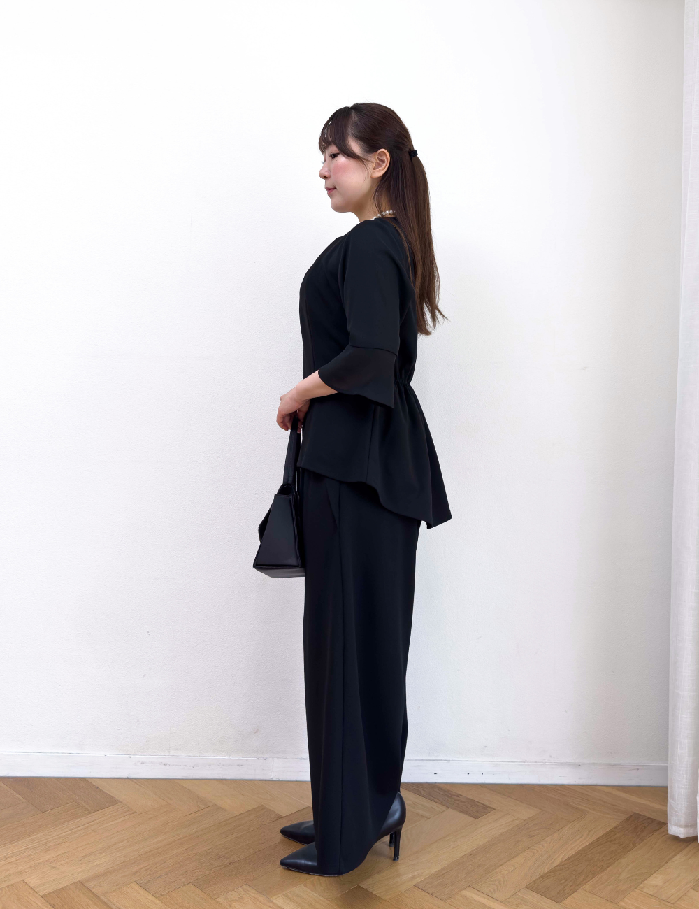 Washable, stretchy black formal wear (3-piece pants set)