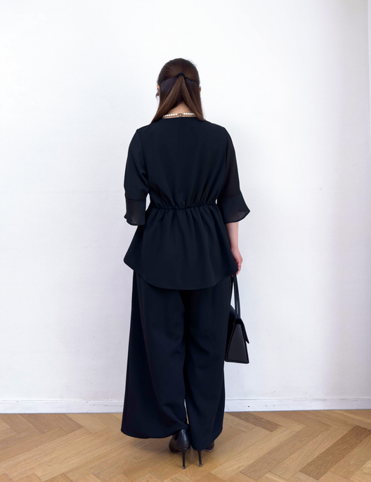 Washable, stretchy black formal wear (3-piece pants set)