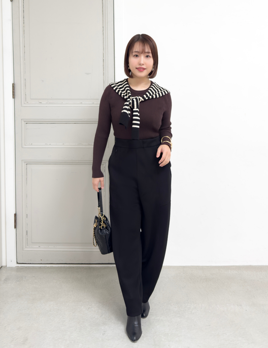 CINEMATIQ 【ベーシックライン】ダブルポケットカーブパンツ ブラック 正面 モデル着用