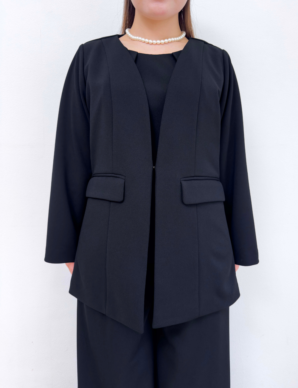 Washable, stretchy black formal wear (3-piece pants set)