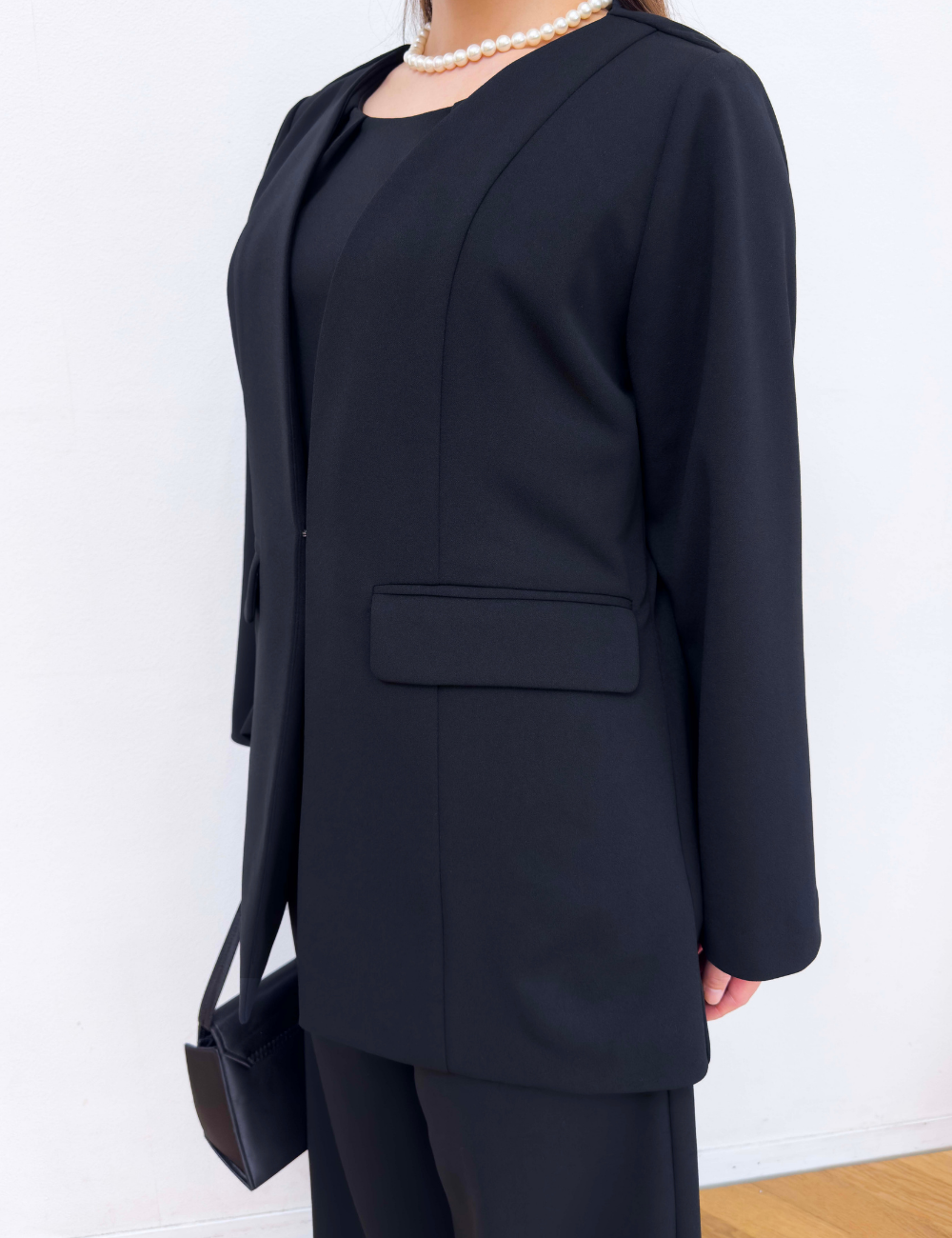 Washable, stretchy black formal wear (3-piece pants set)