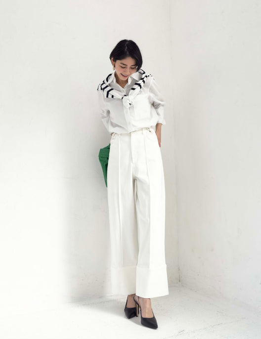 CINEMATIQ 【カイハラデニム】アジャスタブルストレッチジーンズ ホワイト 正面 モデル着用