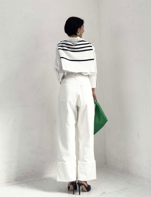 CINEMATIQ 【カイハラデニム】アジャスタブルストレッチジーンズ ホワイト 背面 モデル着用