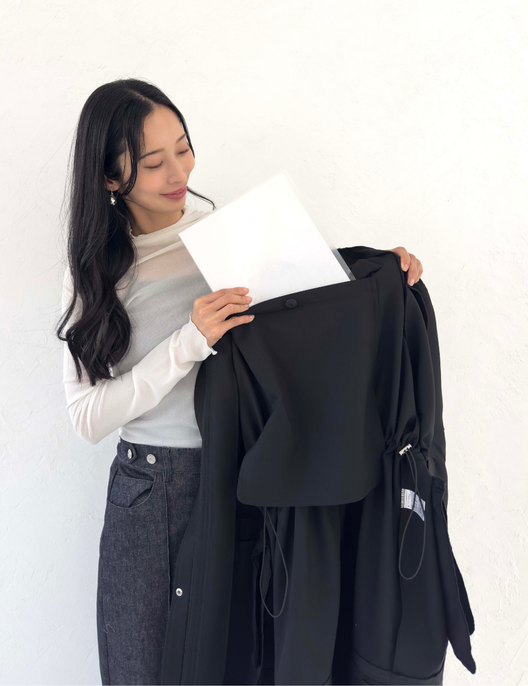 CINEMATIQ 【日本製制電生地】デイリーBAGレインコート ブラック ディティール