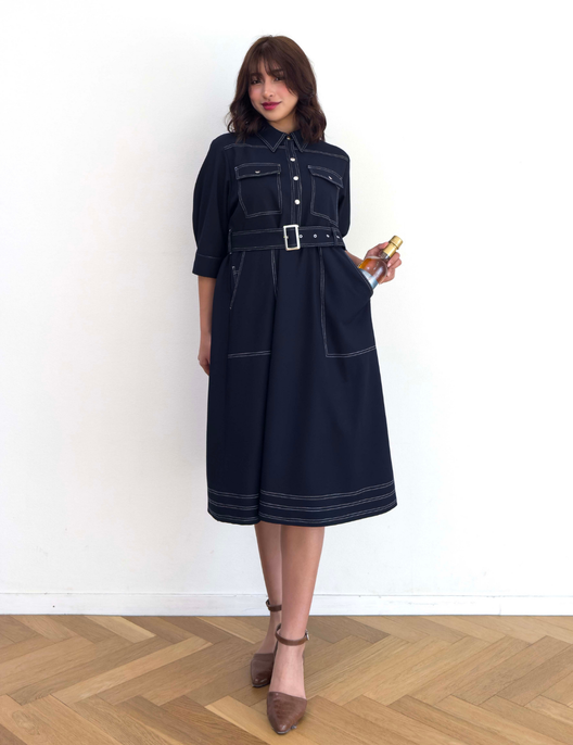 Denim-like shirt dress