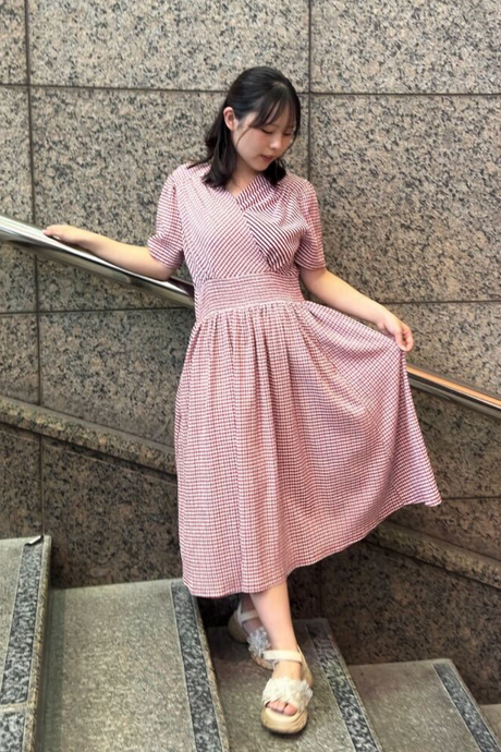 チェックメアリーワンピ/レッド/L~LL