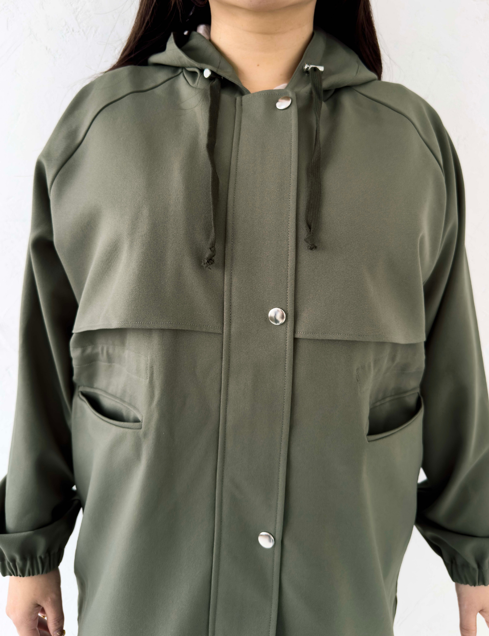 CINEMATIQ 【日本製制電生地】デイリーBAGレインコート カーキ ディティール