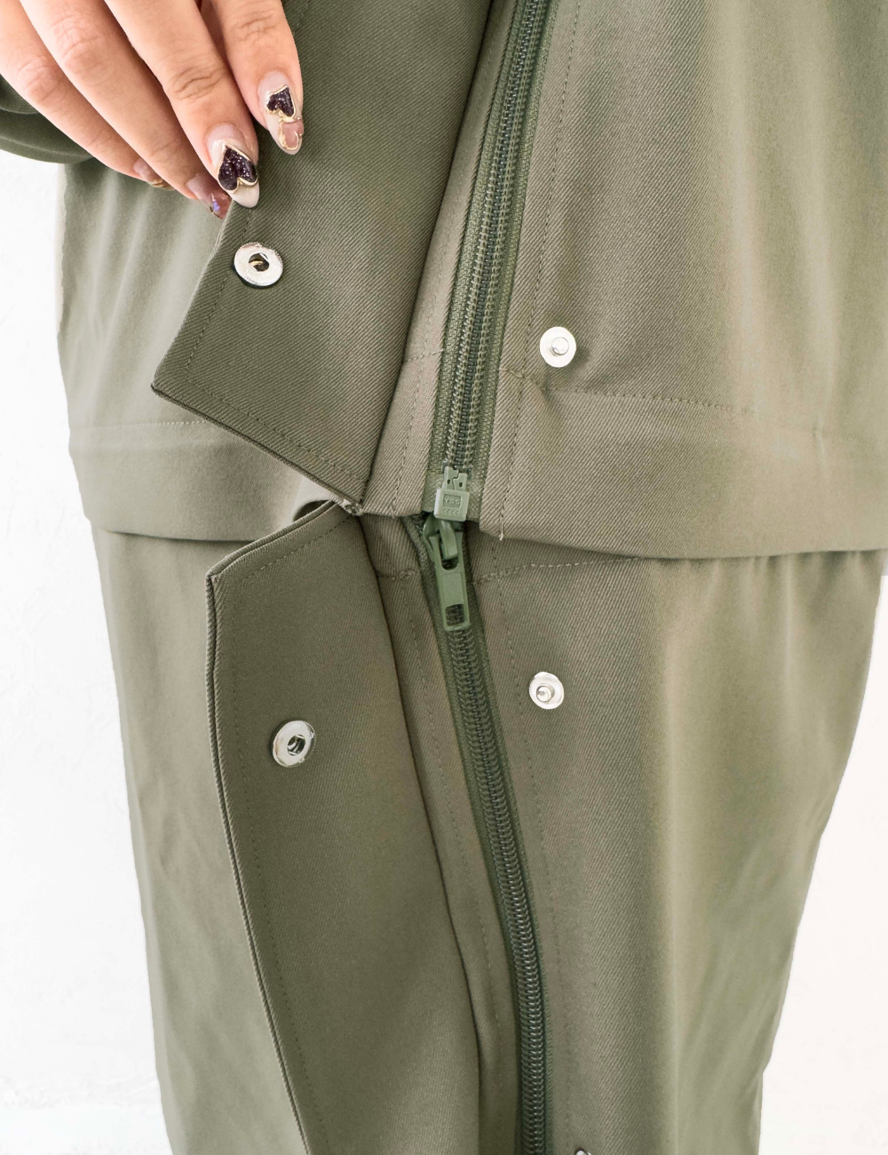 CINEMATIQ 【日本製制電生地】デイリーBAGレインコート カーキ ディティール