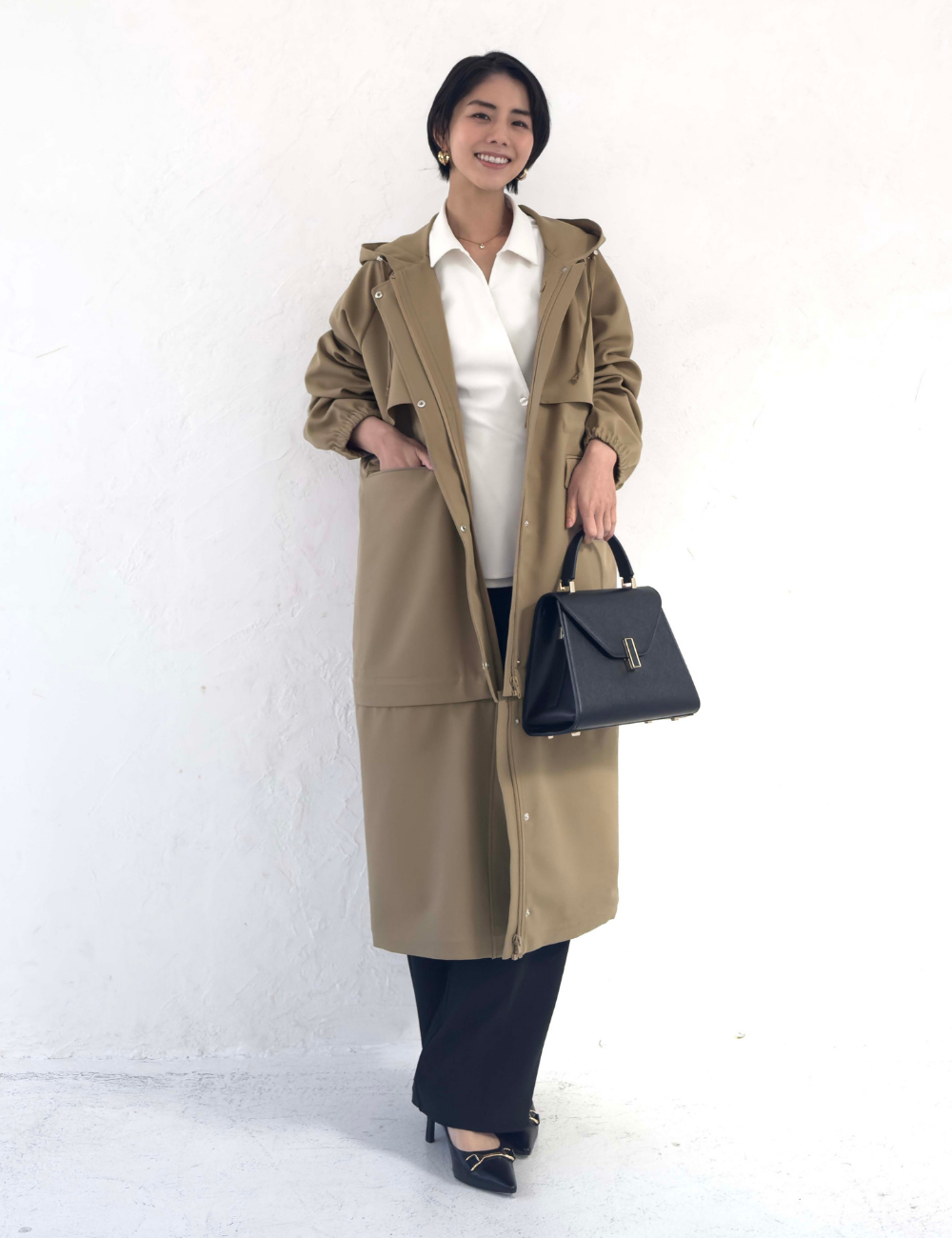 CINEMATIQ 【日本製制電生地】デイリーBAGレインコート カーキ サンドベージュ グレー ブラック ネイビー カラー比較