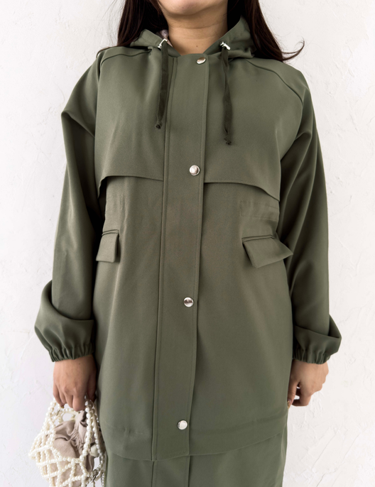 CINEMATIQ 【日本製制電生地】デイリーBAGレインコート カーキ ディティール