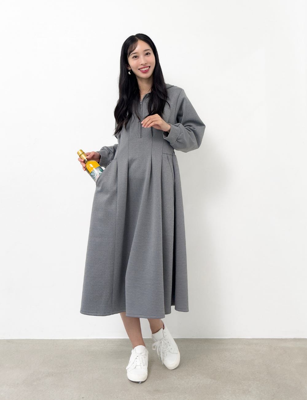 【ベーシックライン】ダブルポケットパーカーワンピ