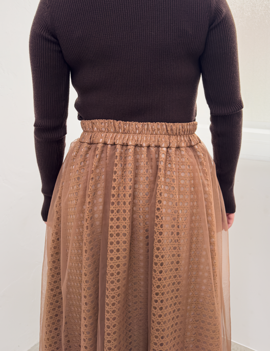 CINEMATIQ チュールレイヤードスカート ブラウン ディティール