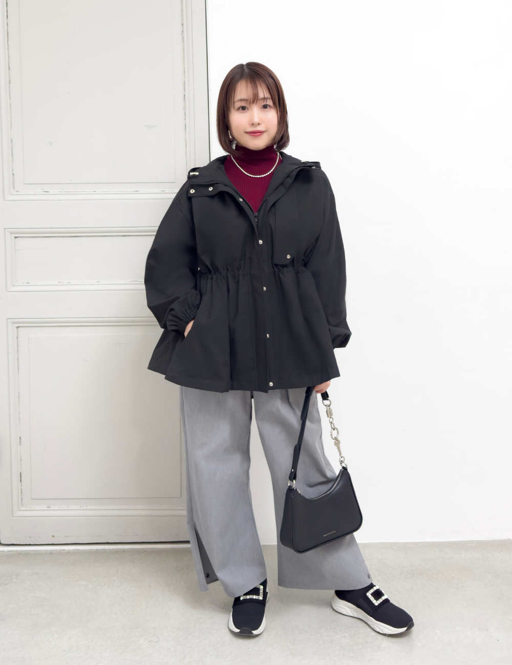 CINEMATIQ 【日本製生地】撥水難燃タウンジャケット ブラック 正面 モデル着用