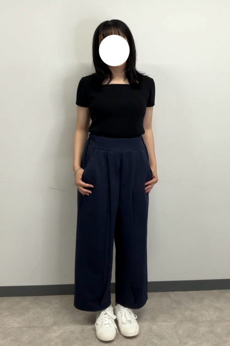 【低身長さん専用】ピンタックワイドパンツ/ネイビー/S