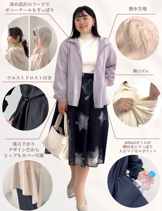 CINEMATIQ 撥水UVカットパーカー ラベンダー 機能説明