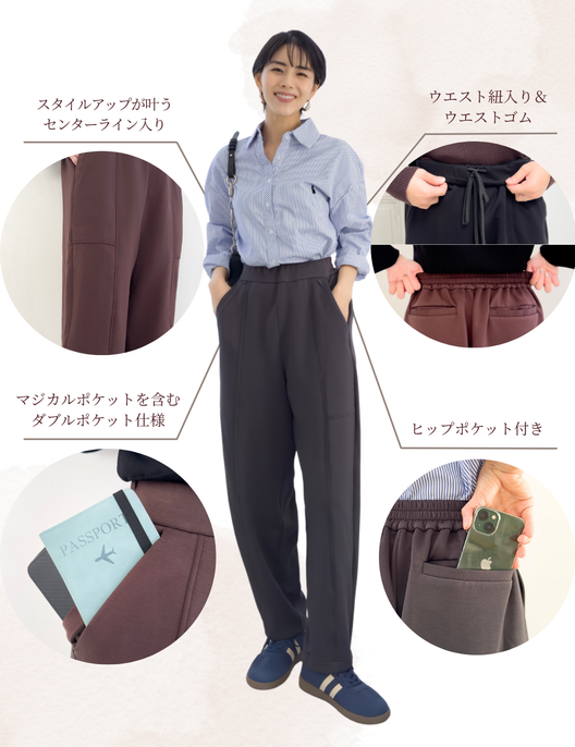 CINEMATIQ 【ベーシックライン】ダブルポケットカーブパンツ ダークグレー 機能説明