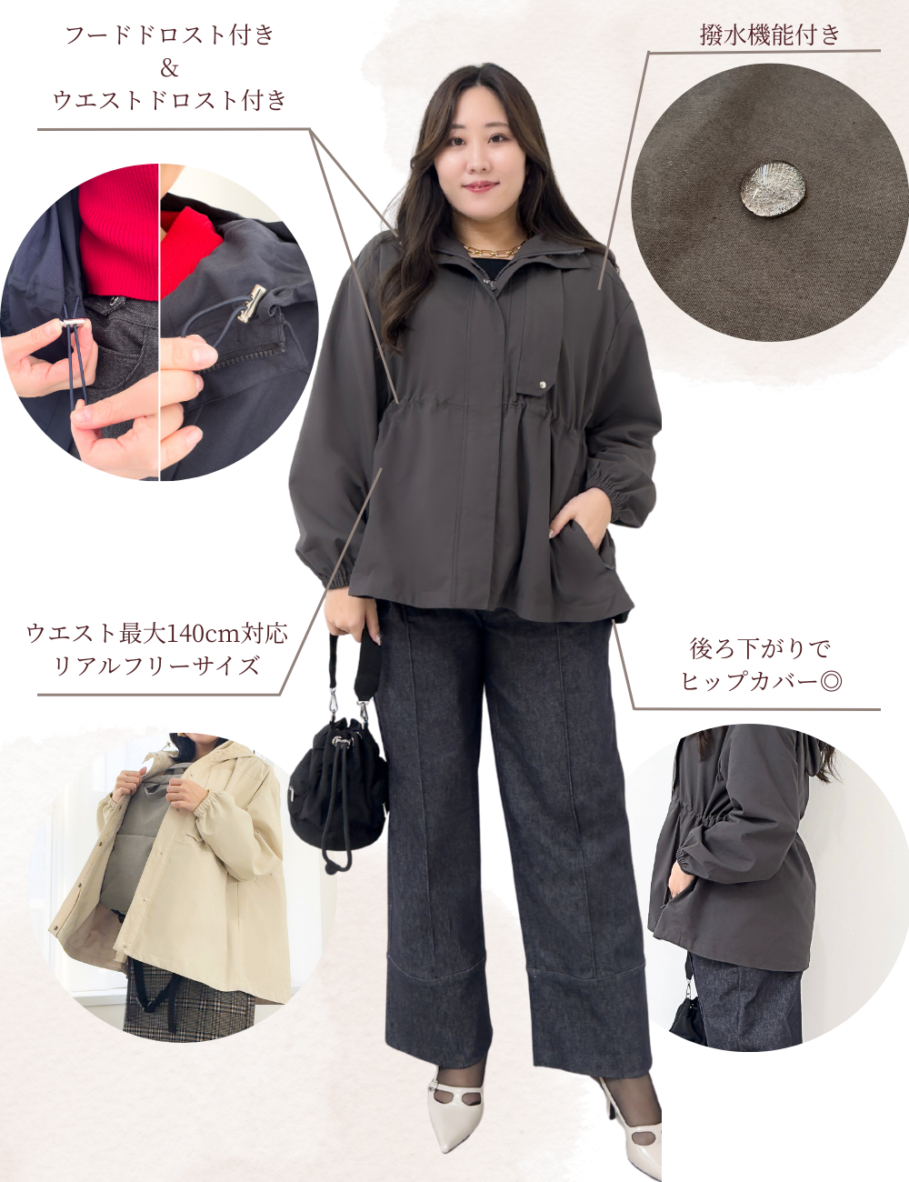 CINEMATIQ 【日本製生地】撥水難燃タウンジャケット グレー 機能説明