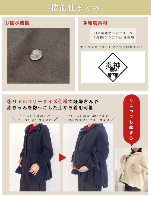 CINEMATIQ 【日本製生地】撥水難燃タウンジャケット 機能説明