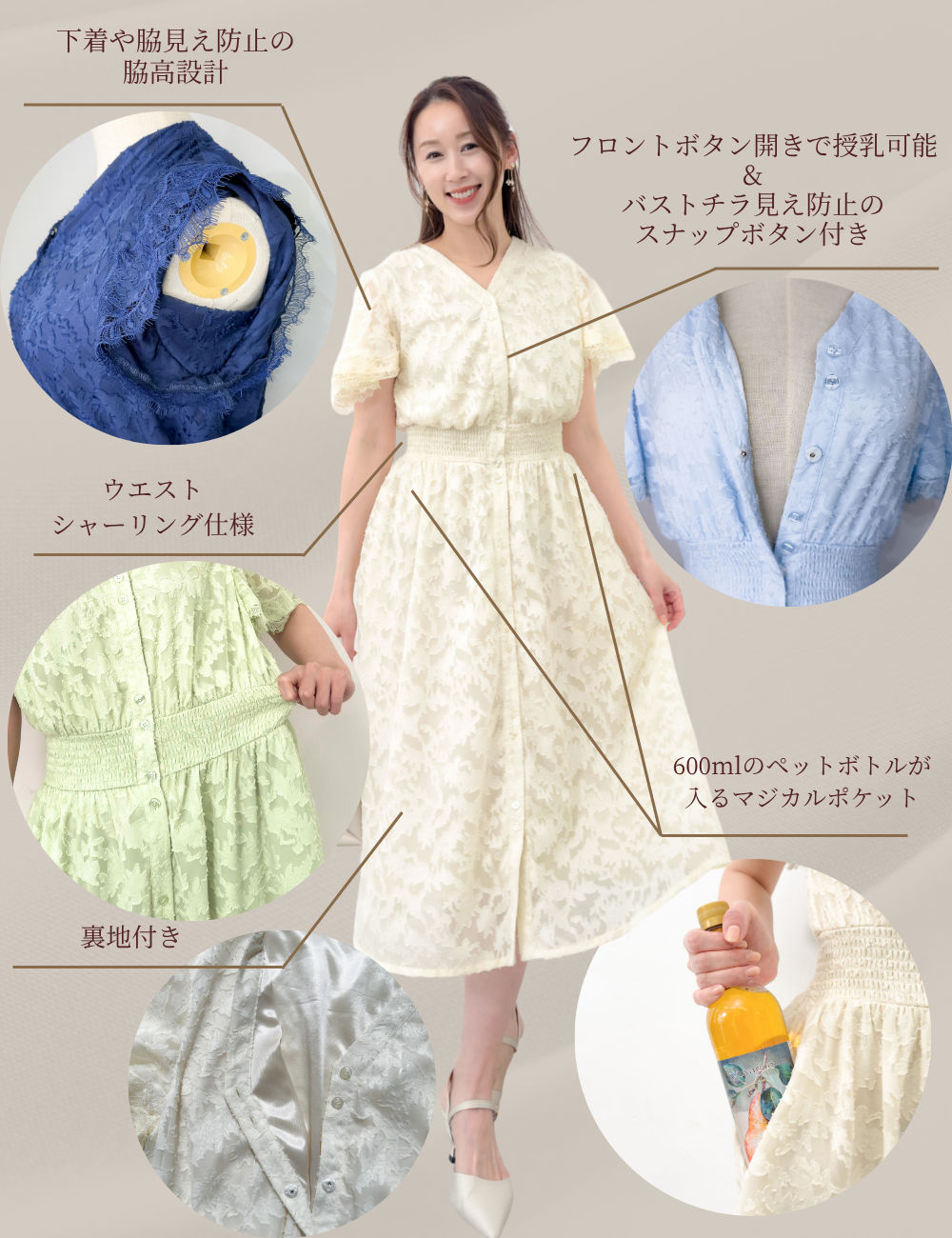 CINEMATIQ カットジャガードワンピ アイボリー 機能説明