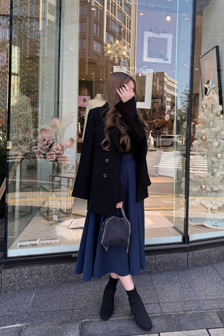 【ベーシックライン】カジュアルフレアスカート / ネイビー/ M