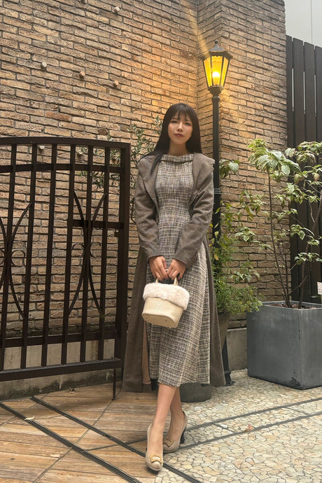 2wayストレッチツイードワンピ / ベージュ / M