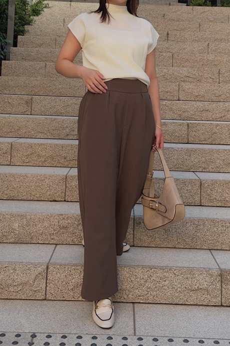 【ベーシックライン】ライトバレルレッグパンツ/ブラウン/S