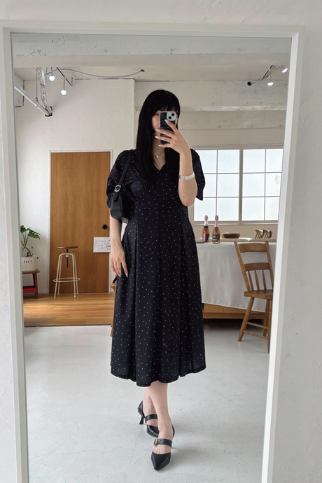 ドットドリーミースリーブワンピ/ネイビー/F