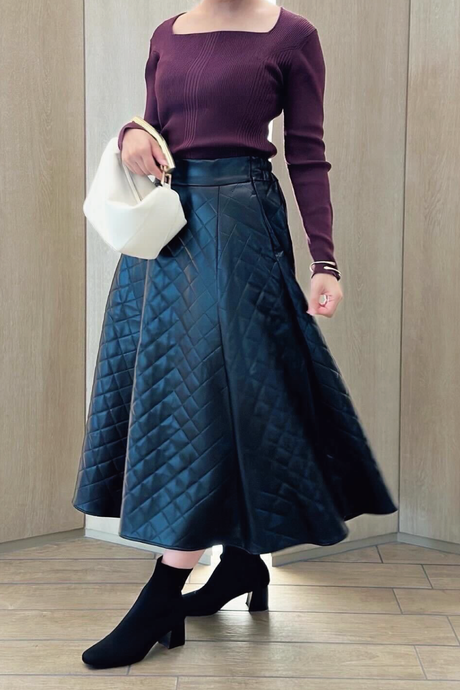 レザーライクキルティングスカート/ブラック/F