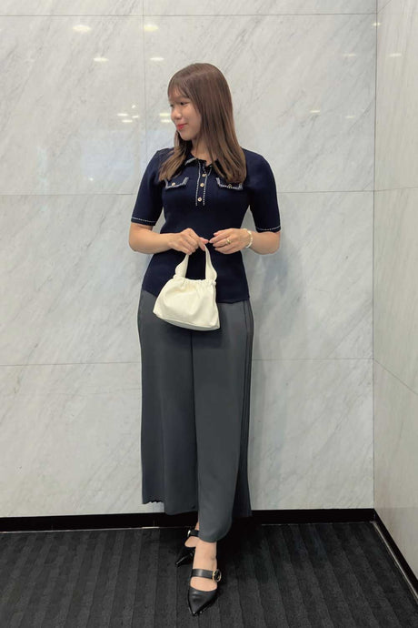 プリーツストレートパンツを使ったコーディネート